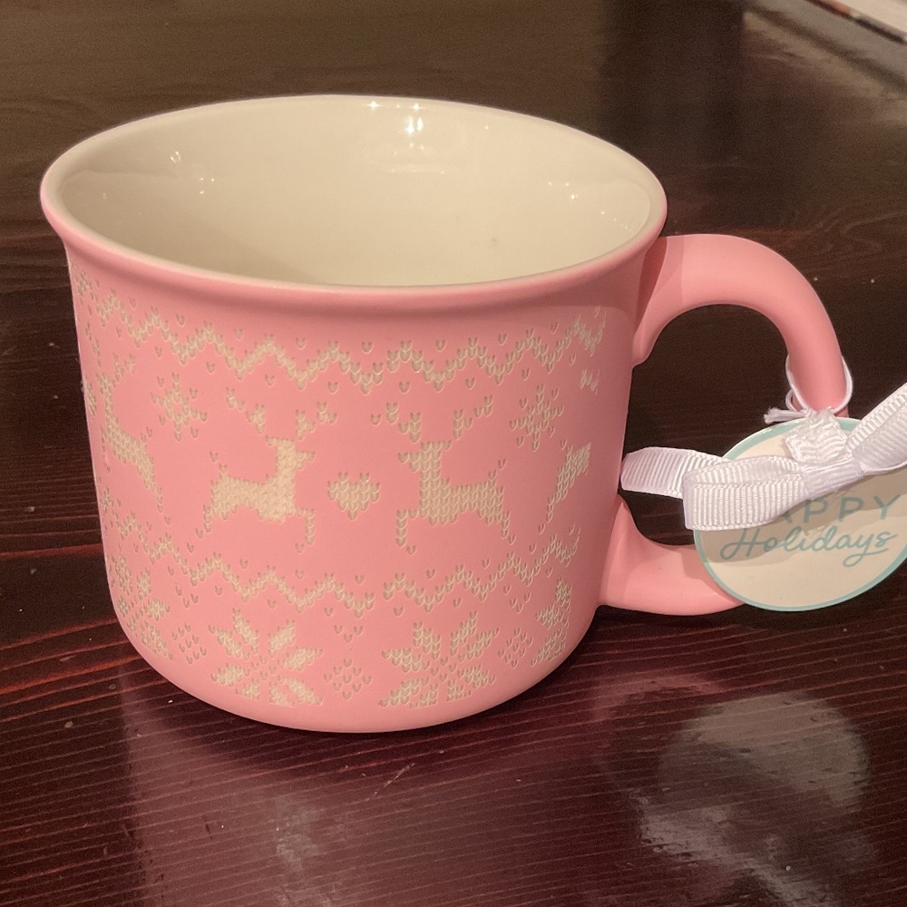 Soft touch mug, Sunday Morning, Christmas pink reindeer sweater